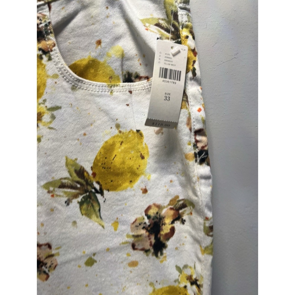 Pilcro Anthropologie Lemon Print High Rise Bootcut Jeans Womens 33 White NEW - Picture 2 of 16
